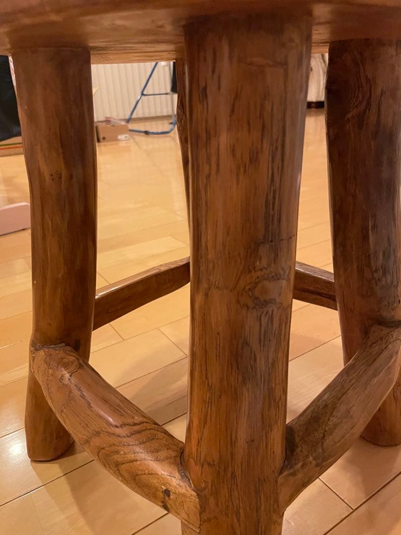 木製円形スツール 4本脚 ハンドメイド