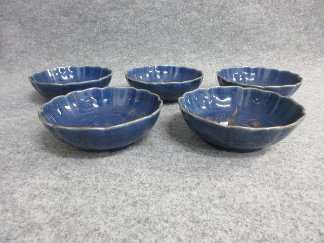 古伊万里瑠璃金彩あざみ図なます皿5枚 [B25907]