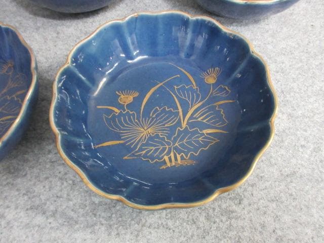 古伊万里瑠璃金彩あざみ図なます皿5枚 [B25907]