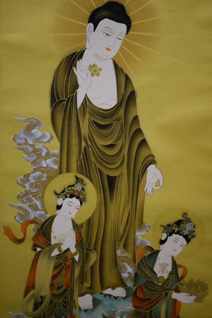 真作/頼彦/三尊仏図/三尊佛図/桐共箱付/布袋屋掛軸HH-254