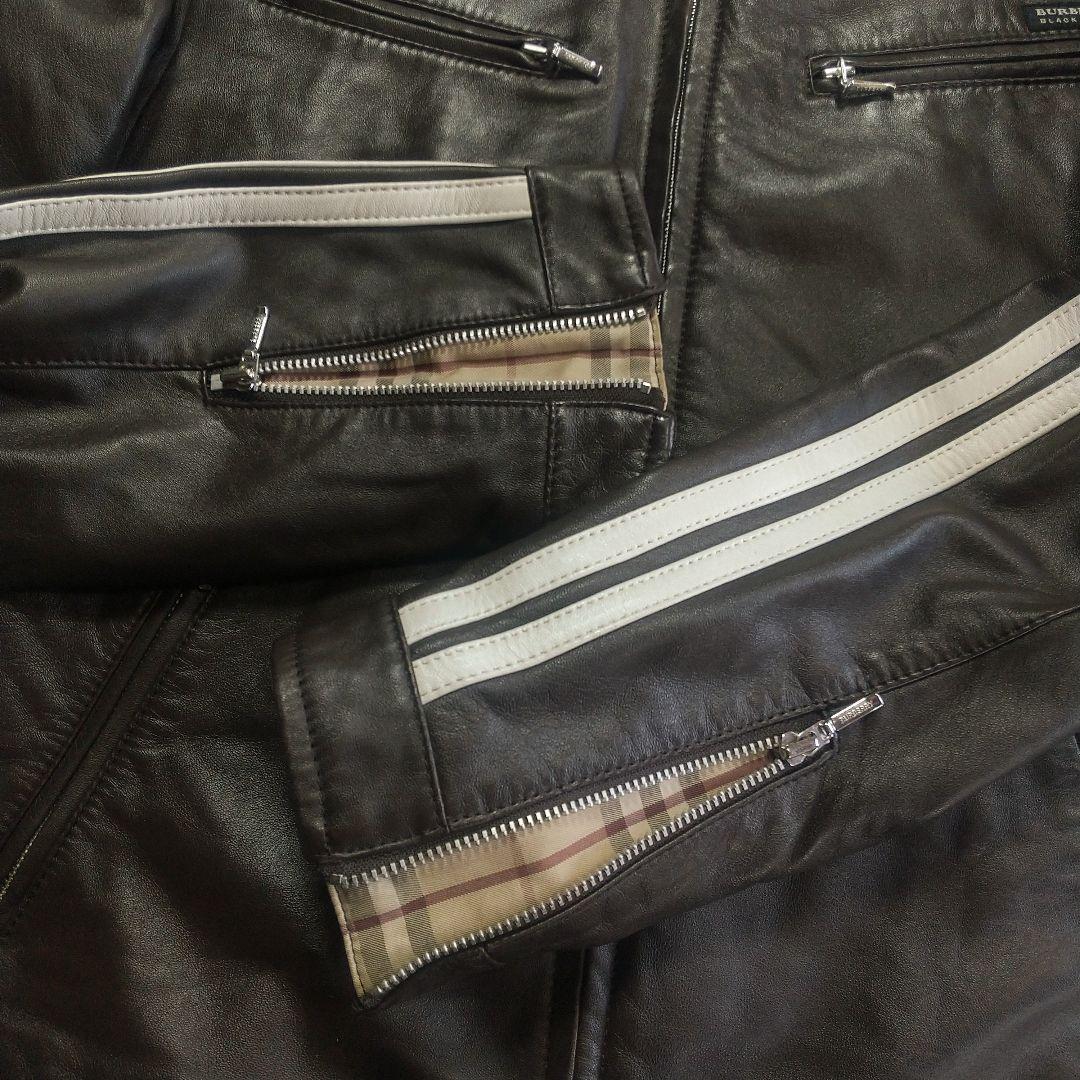 美品 L バーバリーブラックレーベル ライダースジャケット 革ジャン アウター