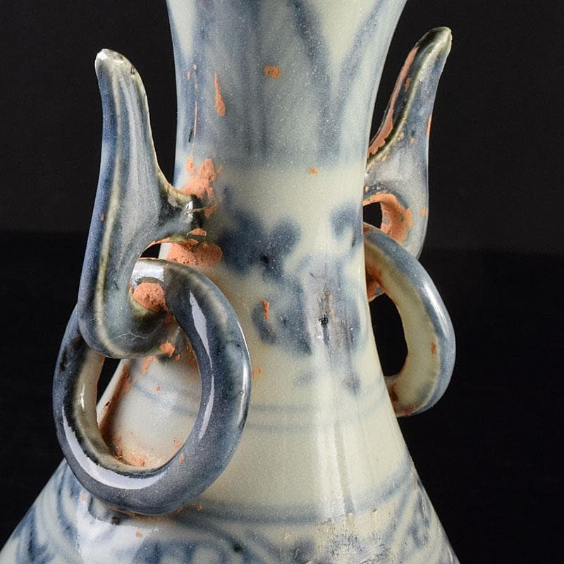 中国　青花　山水人物文　双耳瓶　玉壺春瓶　C　6900