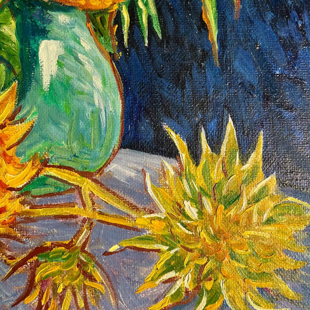 ★秀作★手書き油絵 ゴッホ 幻 芦屋のひまわり 額付き 絵画 インテリア 油彩画
