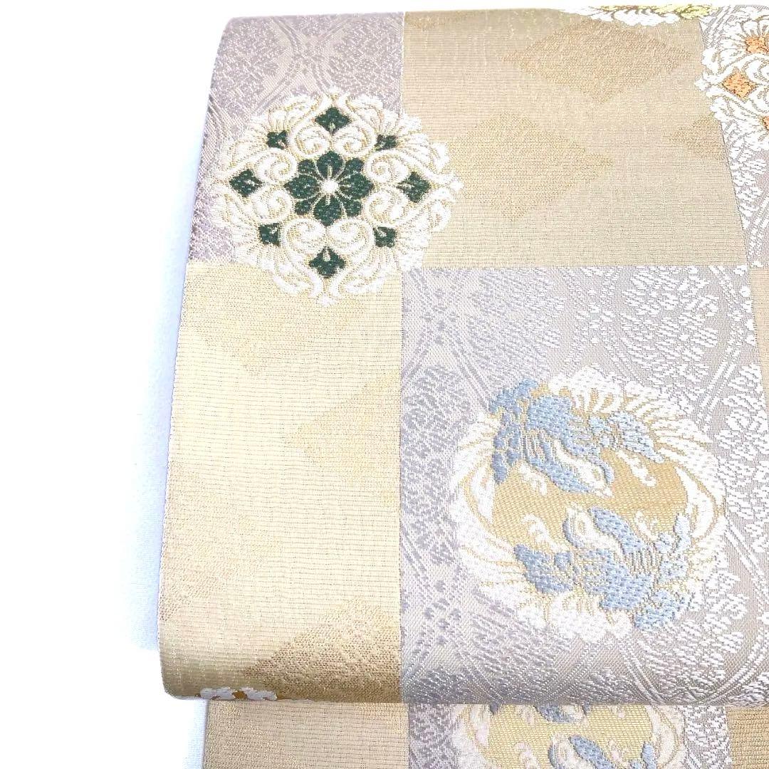 袋帯　変わり市松模様　華紋　鳳凰紋　立涌　花菱　金糸　着物　084a p