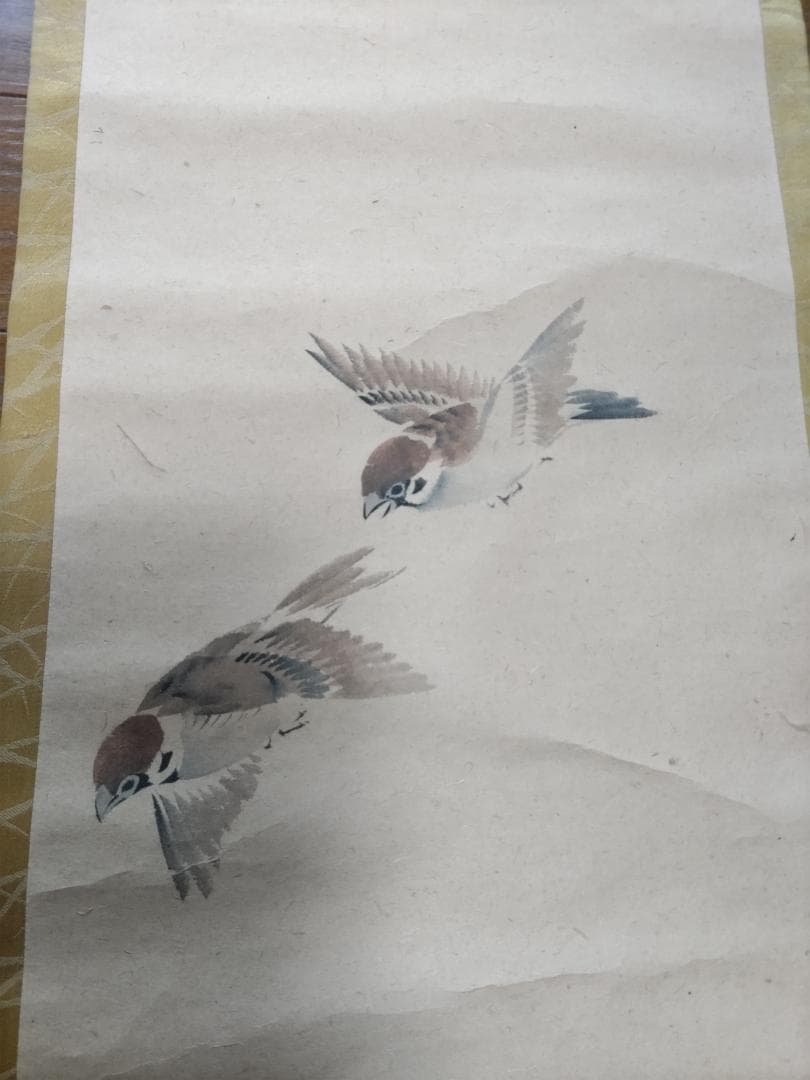 雀の掛け軸〔落款は玉田〕