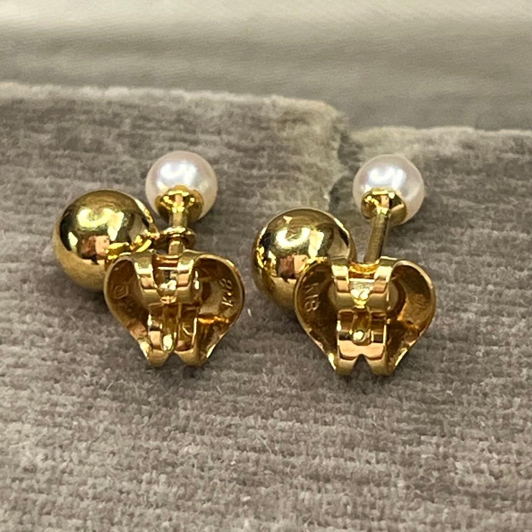 MIKIMOTO ベビーパールピアス　K18 イエローゴールド　ミキモト　箱付