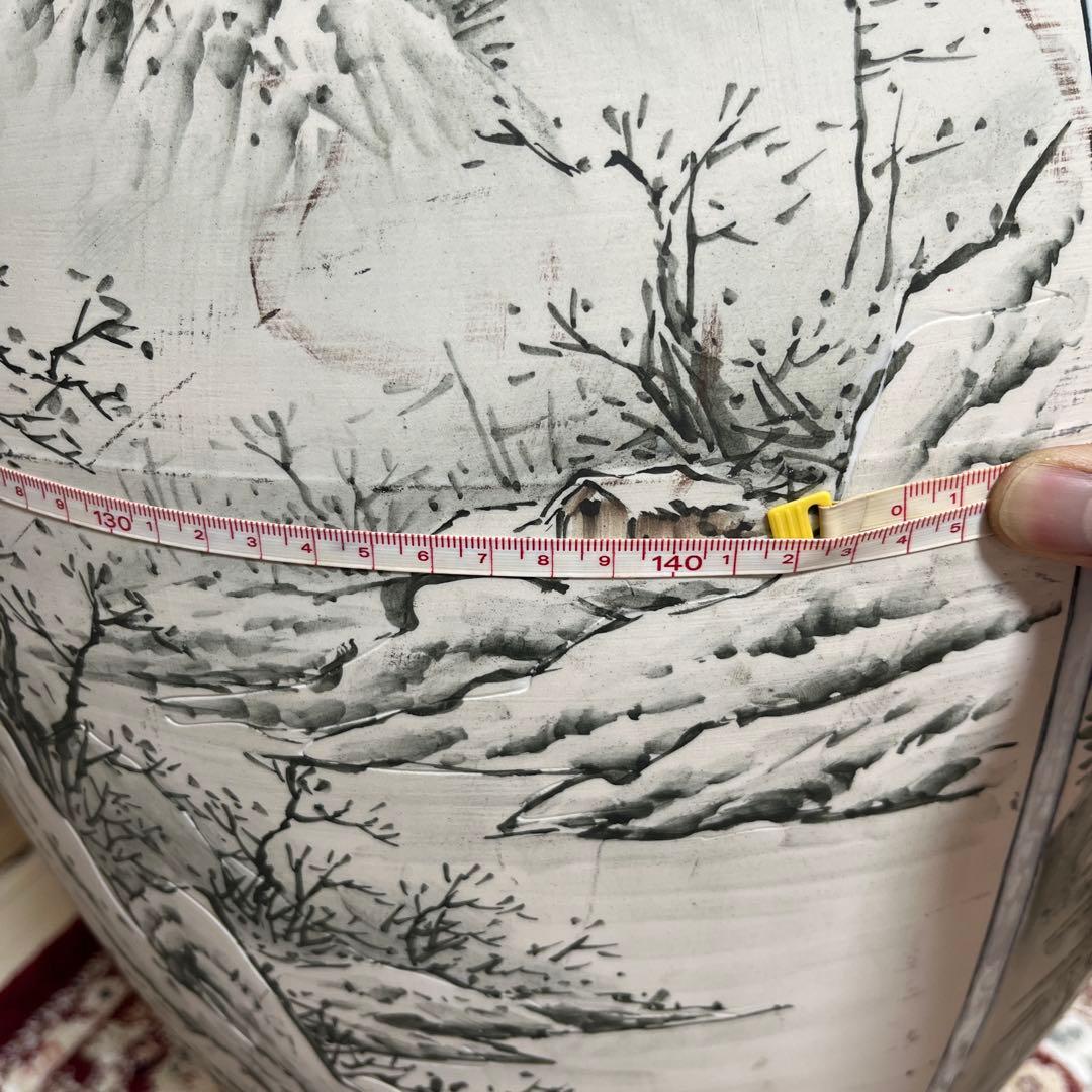 四季山水画装飾の陶器花瓶　白磁韓国　MONSTER 骨董品　美術品　限定品