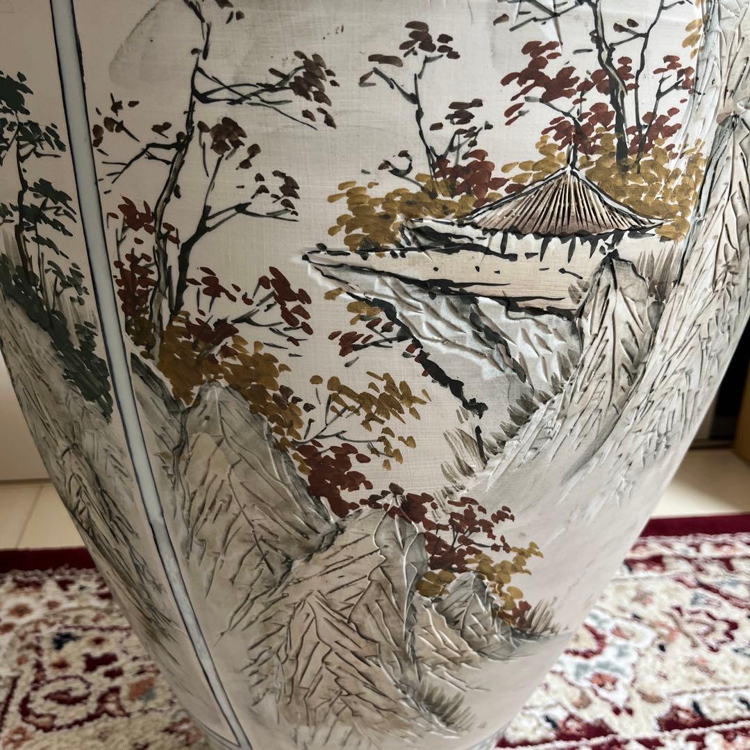 四季山水画装飾の陶器花瓶　白磁韓国　MONSTER 骨董品　美術品　限定品