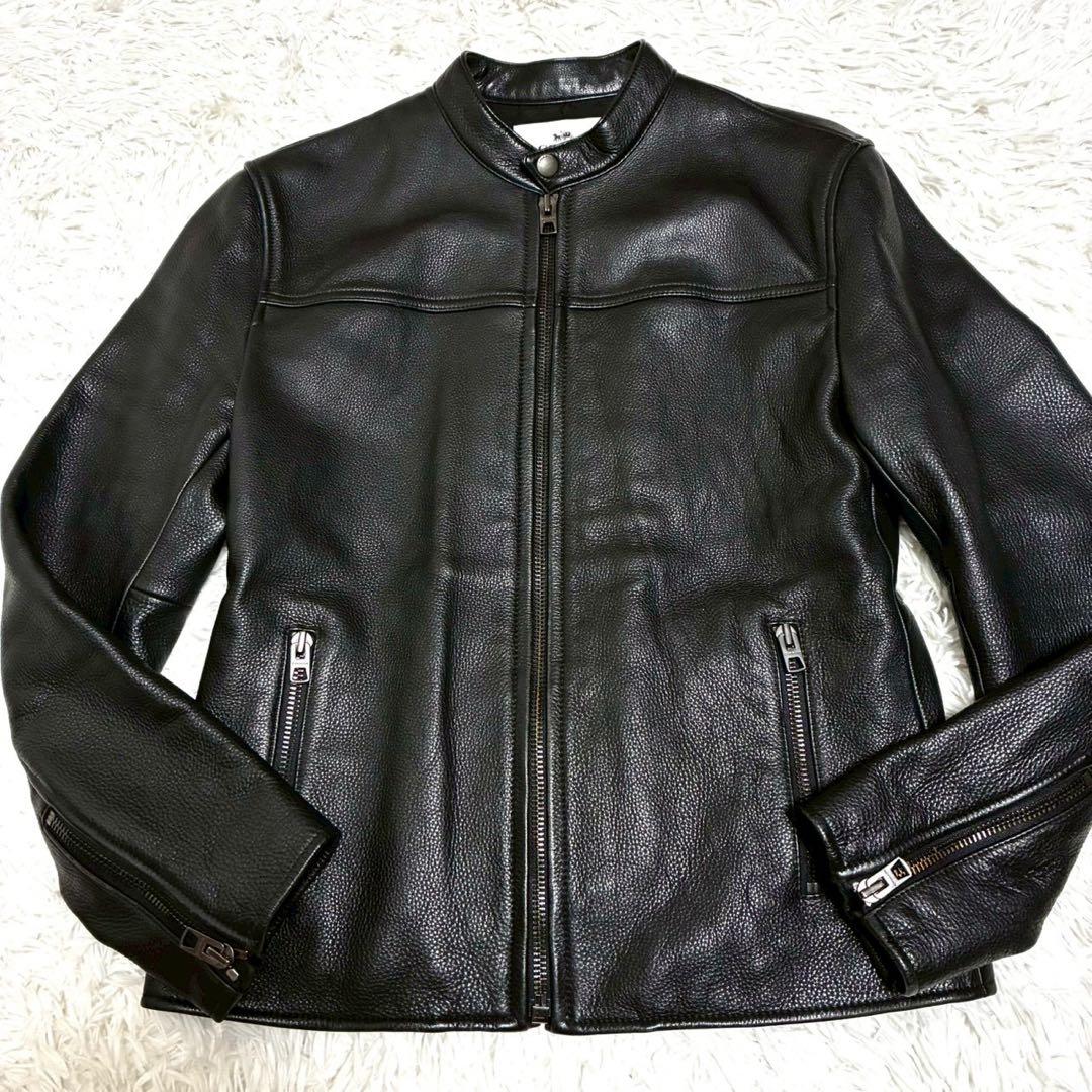 COACH ライダースジャケット　カウレザー　シボ革　M相当　黒　ブラック
