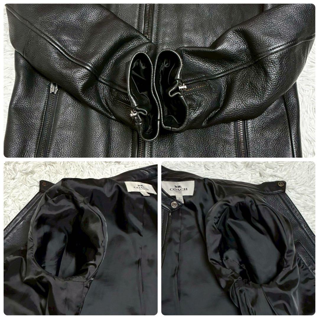 COACH ライダースジャケット　カウレザー　シボ革　M相当　黒　ブラック