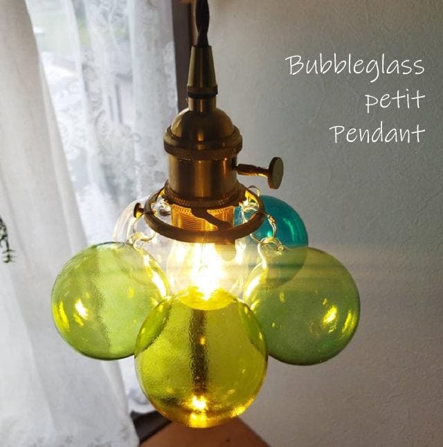 プラグつきpetitバブルガラスペンダントランプグリーン系オーダー