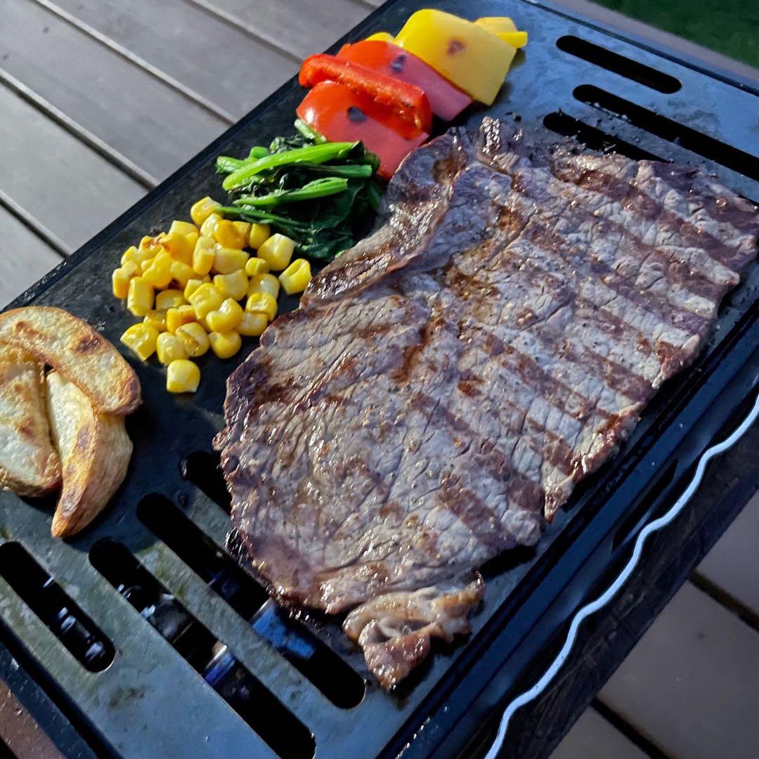 ヘラ付き　黒皮鉄板　ステーキ　キャプテンスタッグ　炉端焼き 炉ばた大将 イワタニ