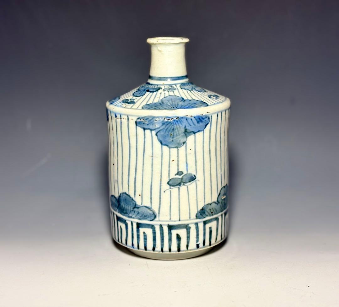 「古伊万里」連子格子蝶文徳利