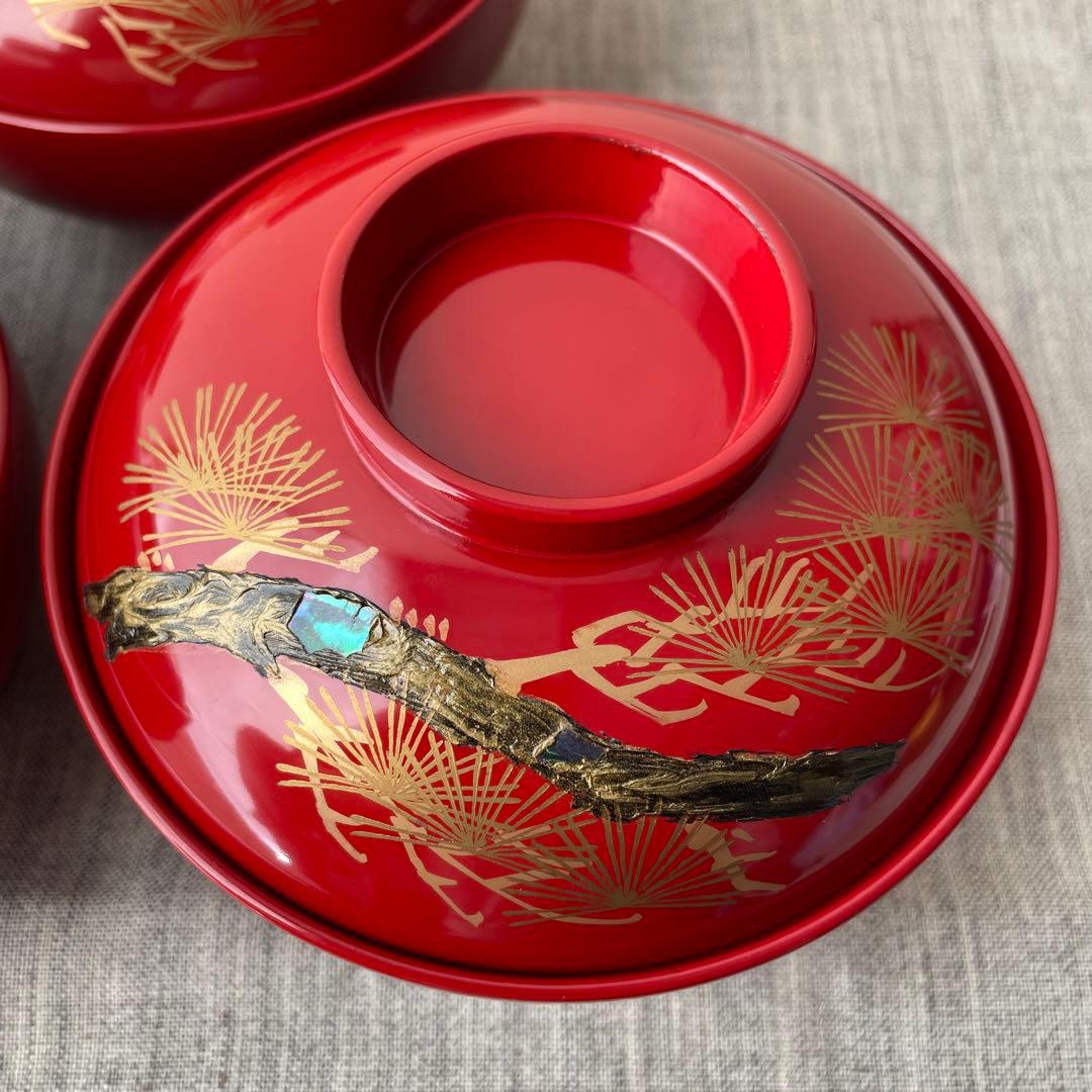 木製 螺鈿 手描き 漆塗 お椀 老松 ５個セット 加賀藩 山中塗？