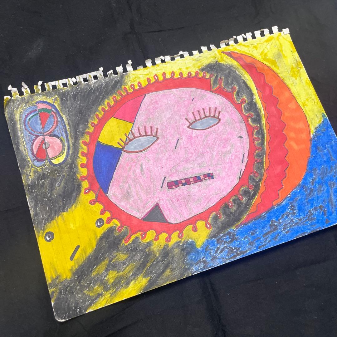 クレヨン画 抽象的な顔 A4サイズ