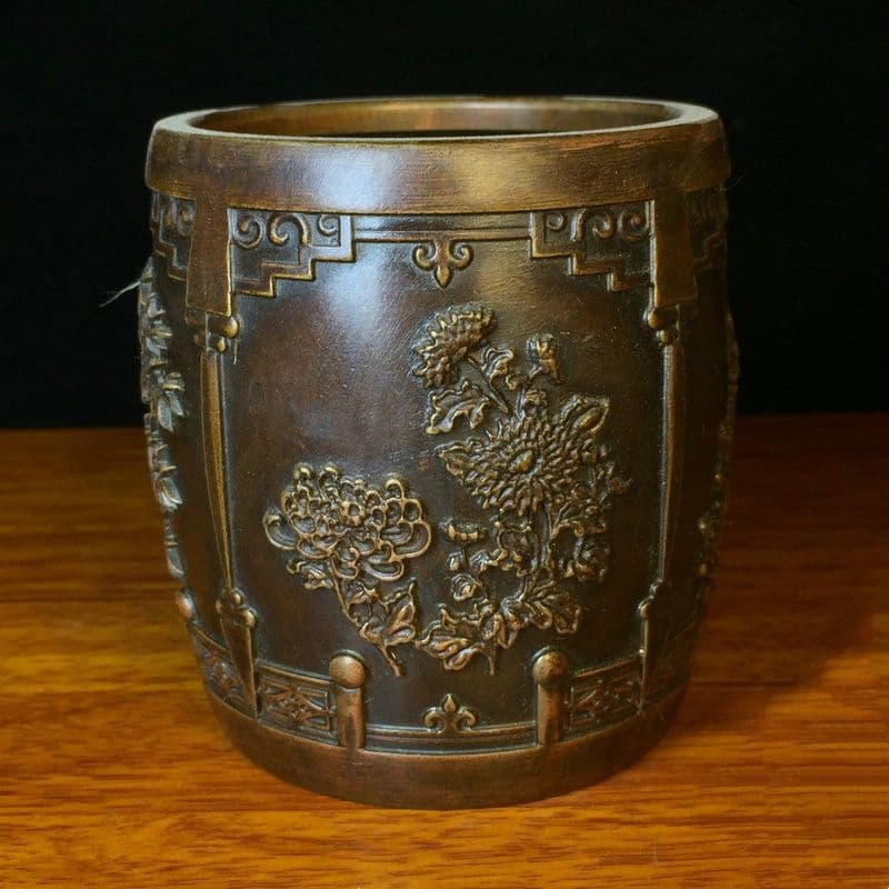 銅器 文房四宝 梅蘭竹菊筆筒 書道具 文房具 装飾品 工芸品 置物