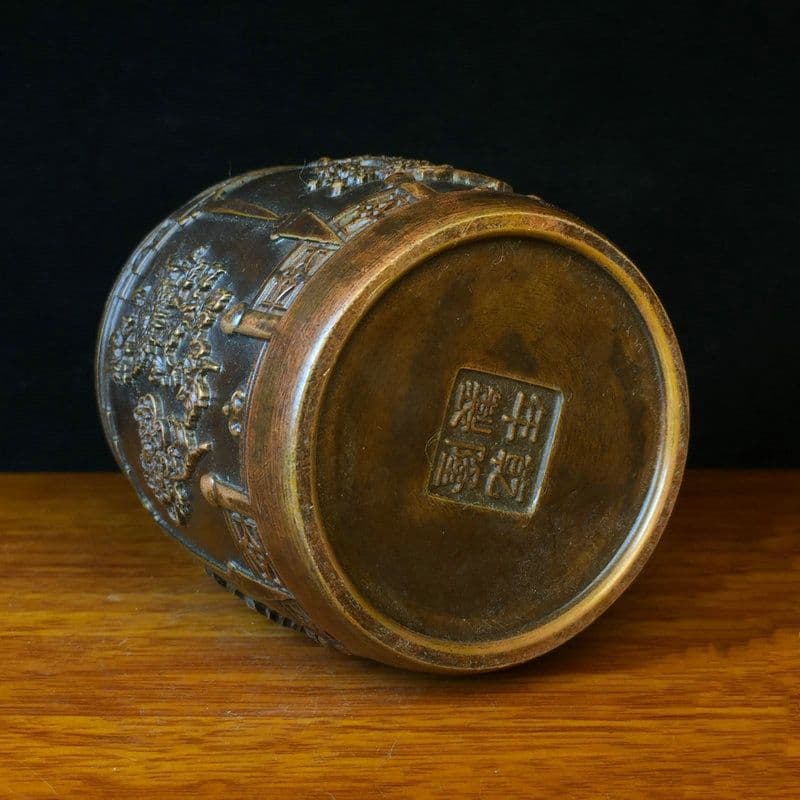 銅器 文房四宝 梅蘭竹菊筆筒 書道具 文房具 装飾品 工芸品 置物