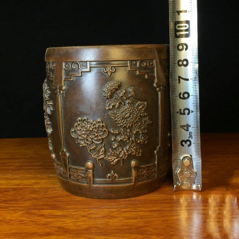 銅器 文房四宝 梅蘭竹菊筆筒 書道具 文房具 装飾品 工芸品 置物