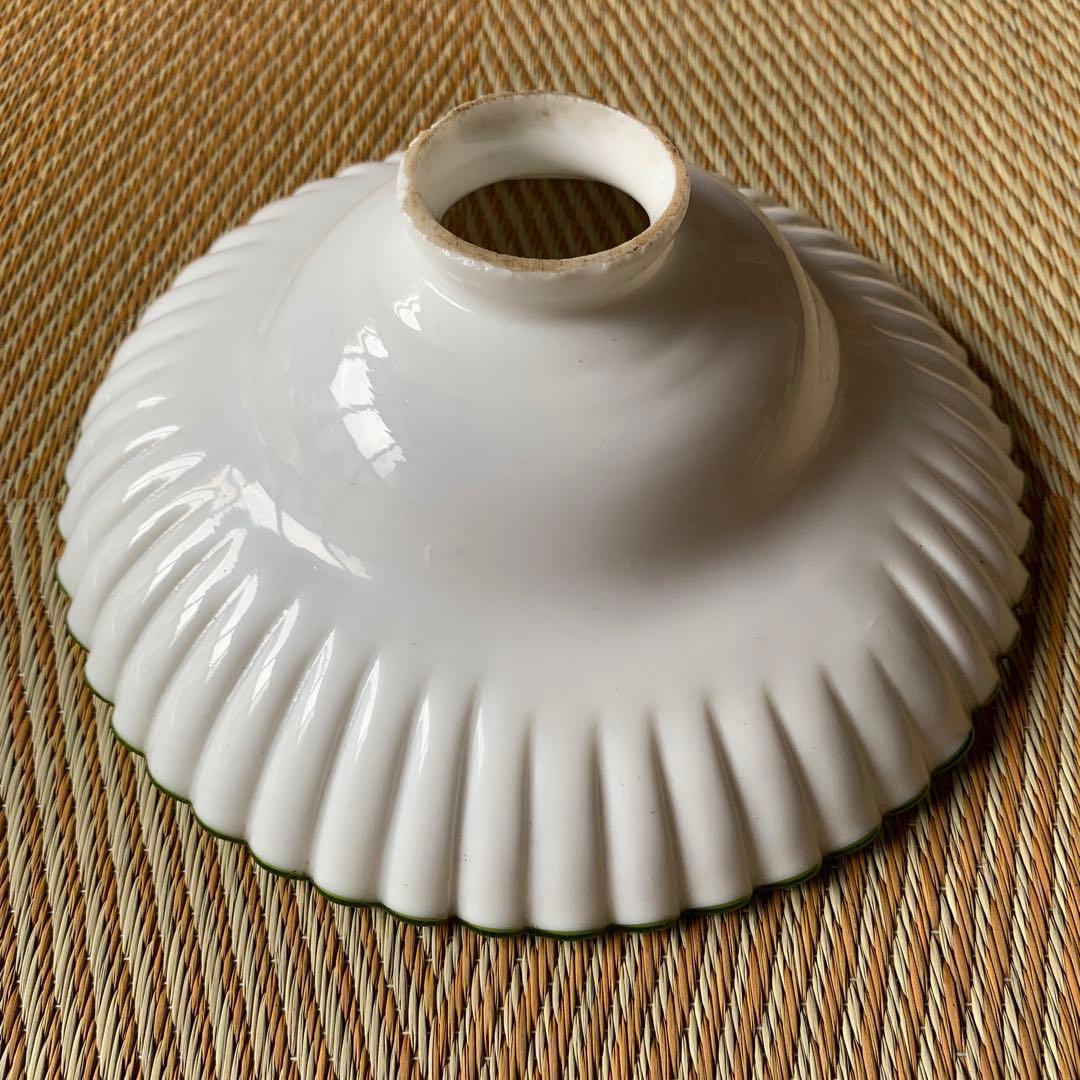 アンティーク 電傘 ガラス グリーン フリル 乳白色 ランプシェード