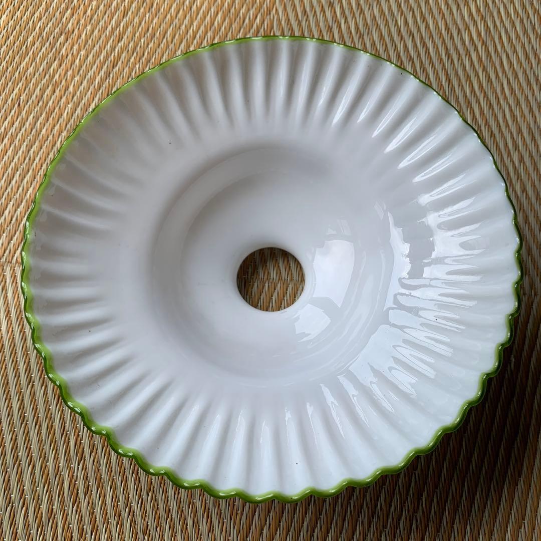 アンティーク 電傘 ガラス グリーン フリル 乳白色 ランプシェード