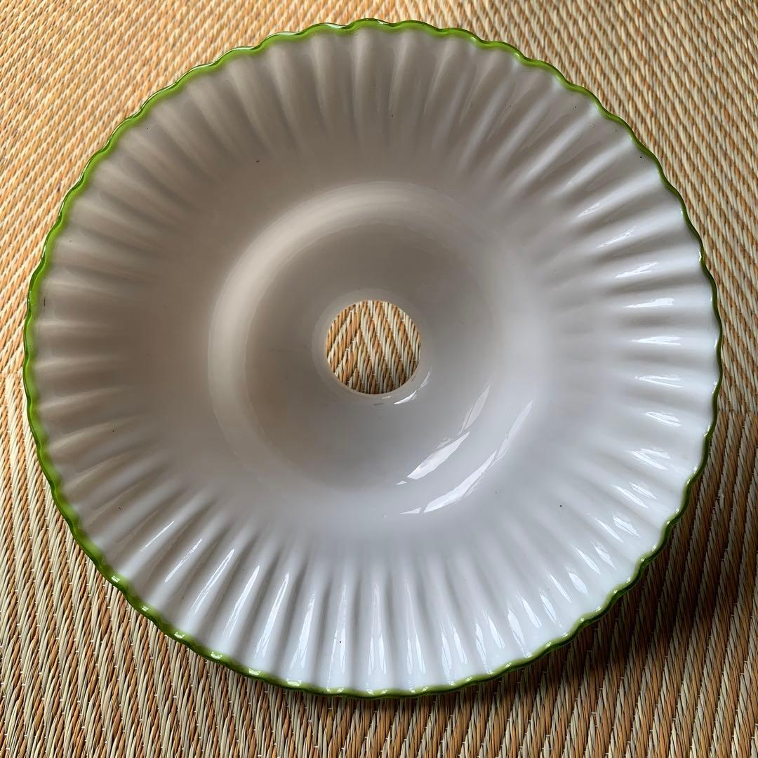 アンティーク 電傘 ガラス グリーン フリル 乳白色 ランプシェード