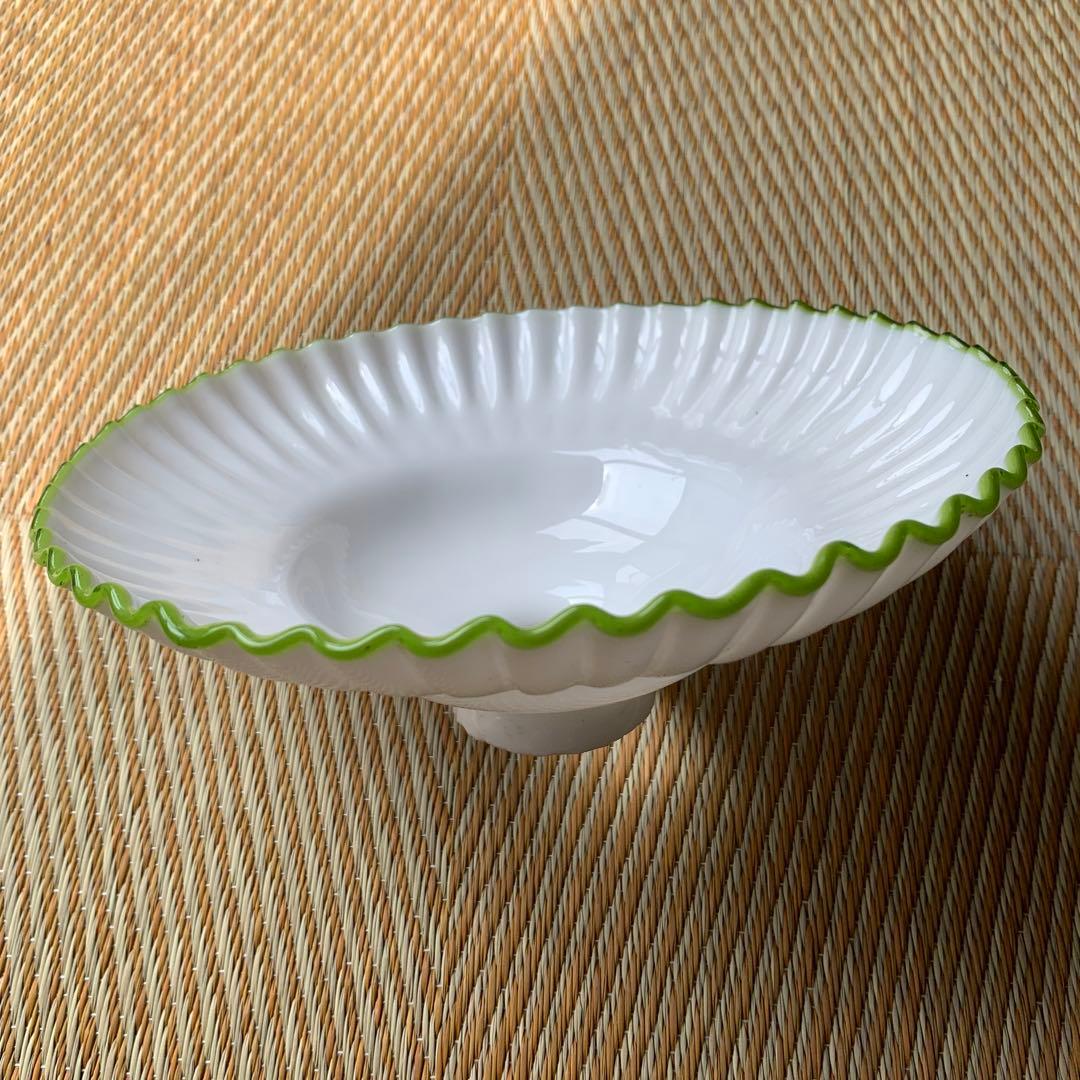 アンティーク 電傘 ガラス グリーン フリル 乳白色 ランプシェード