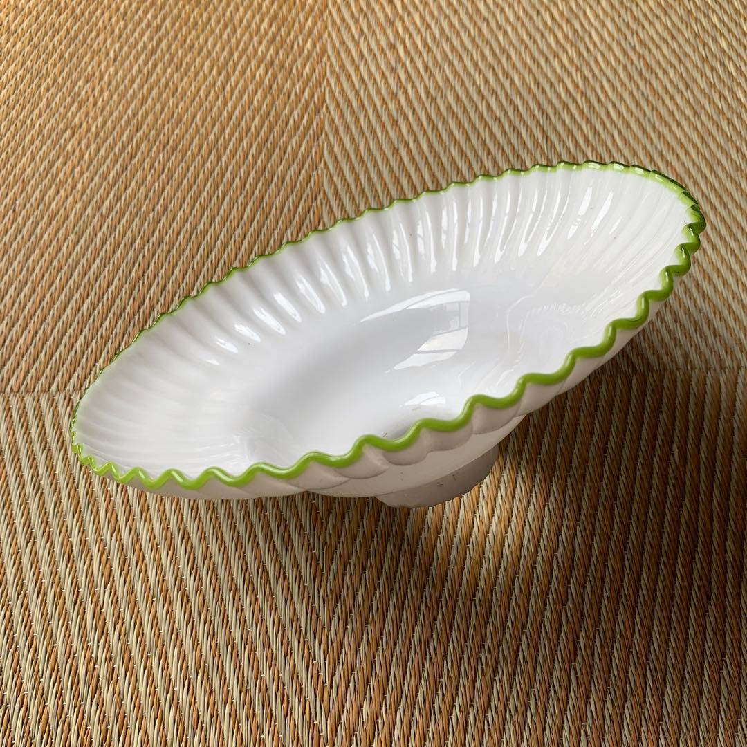 アンティーク 電傘 ガラス グリーン フリル 乳白色 ランプシェード