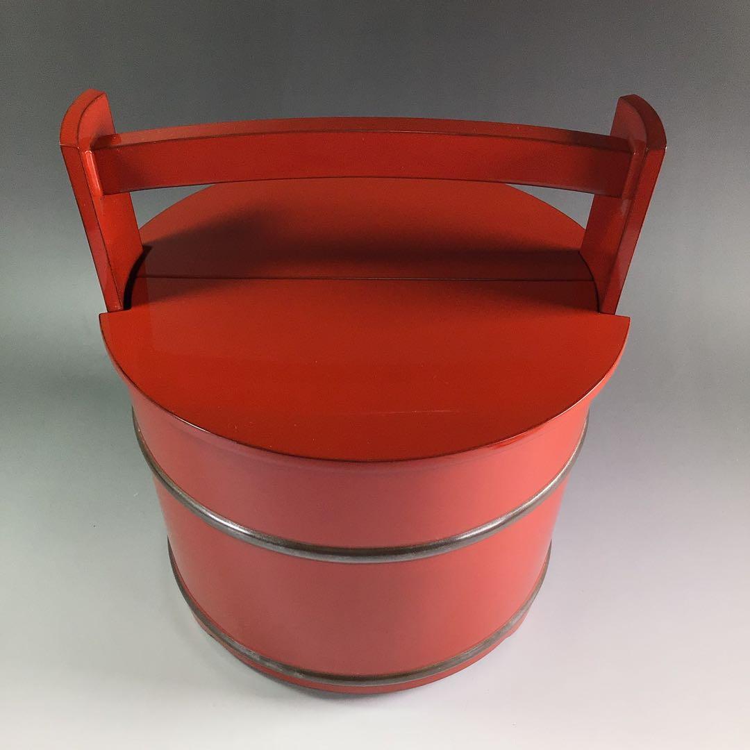 Ｐ８８７　水指　『藤波作』『朱塗内黒』『手桶水指』　共箱　茶道具