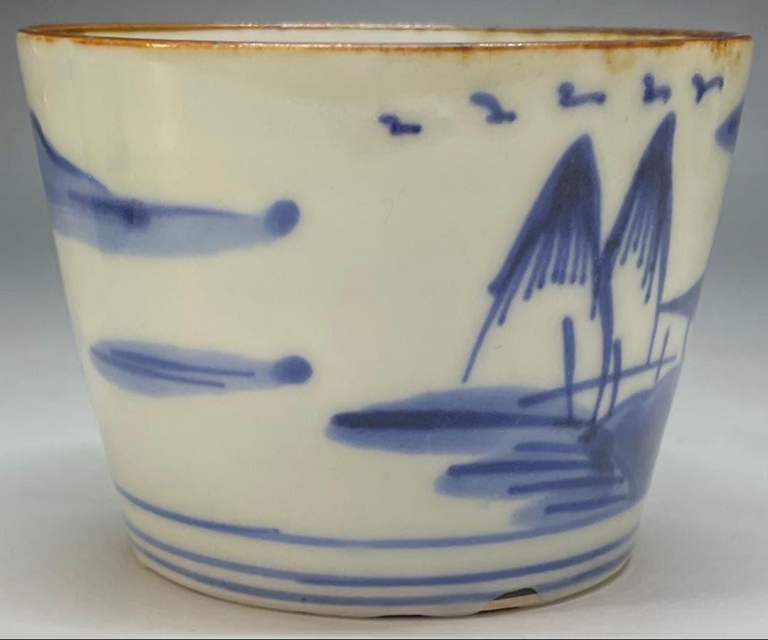 蕎麦猪口　葛家山水図　古伊万里　切込　蛇の目高台　5客　C4011