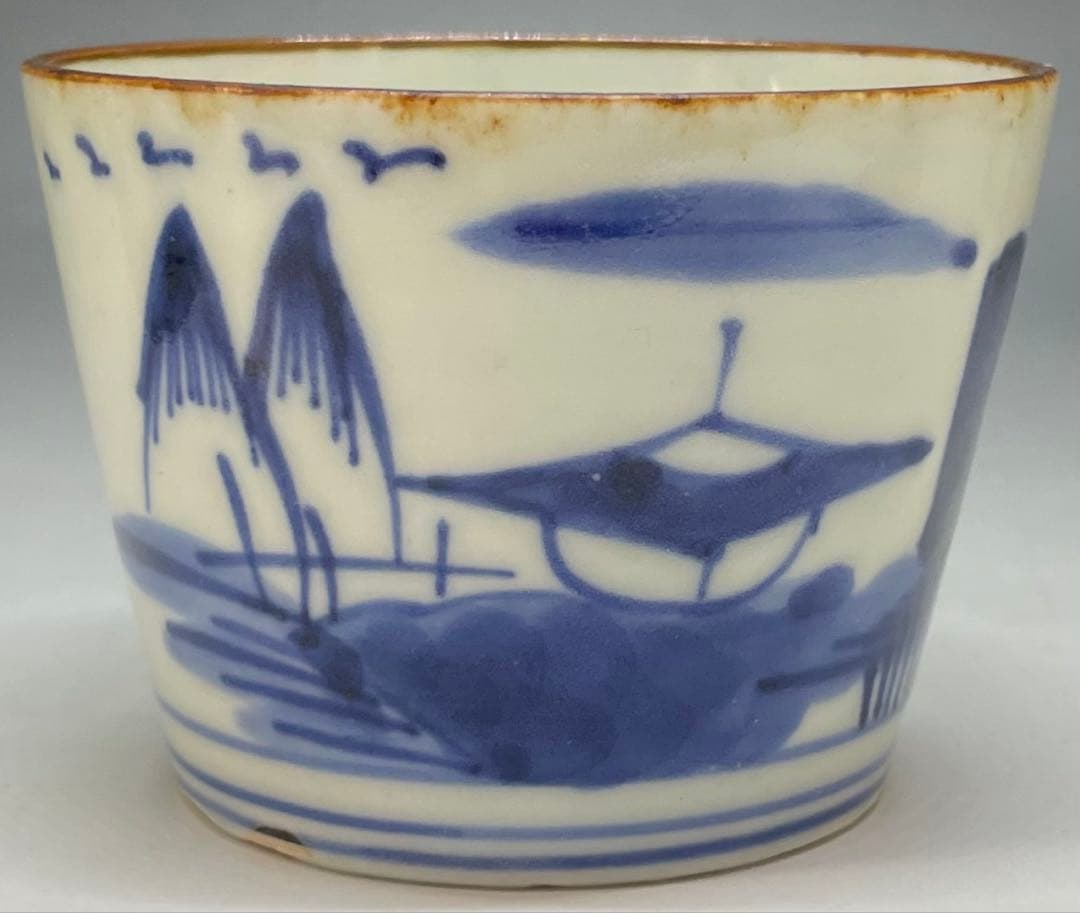 蕎麦猪口　葛家山水図　古伊万里　切込　蛇の目高台　5客　C4011