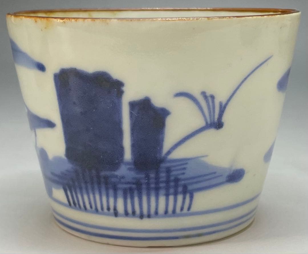 蕎麦猪口　葛家山水図　古伊万里　切込　蛇の目高台　5客　C4011