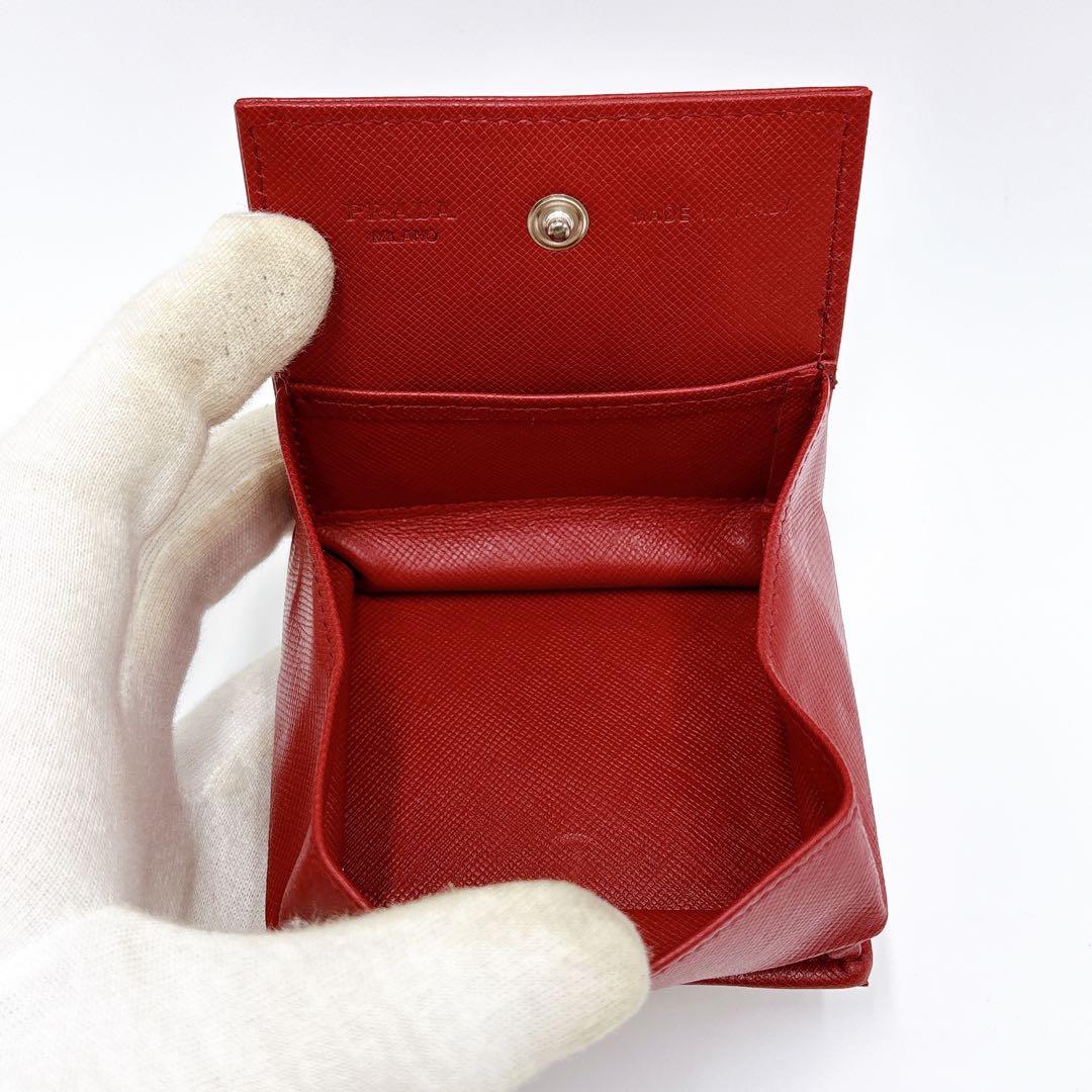 美品 ＊ PRADA プラダ サフィアーノ 三角ロゴ スクエア ケース 赤