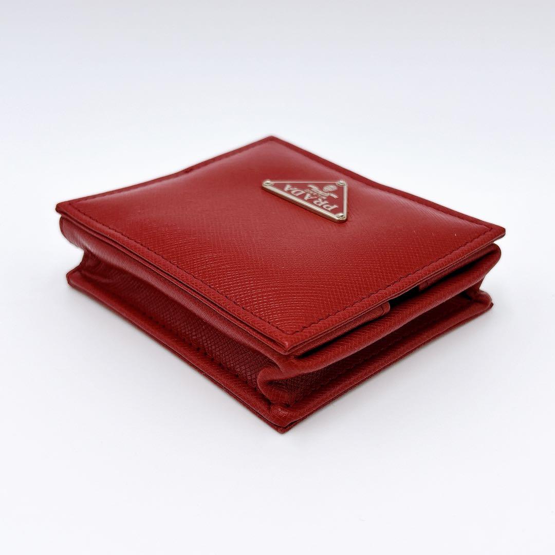 美品 ＊ PRADA プラダ サフィアーノ 三角ロゴ スクエア ケース 赤