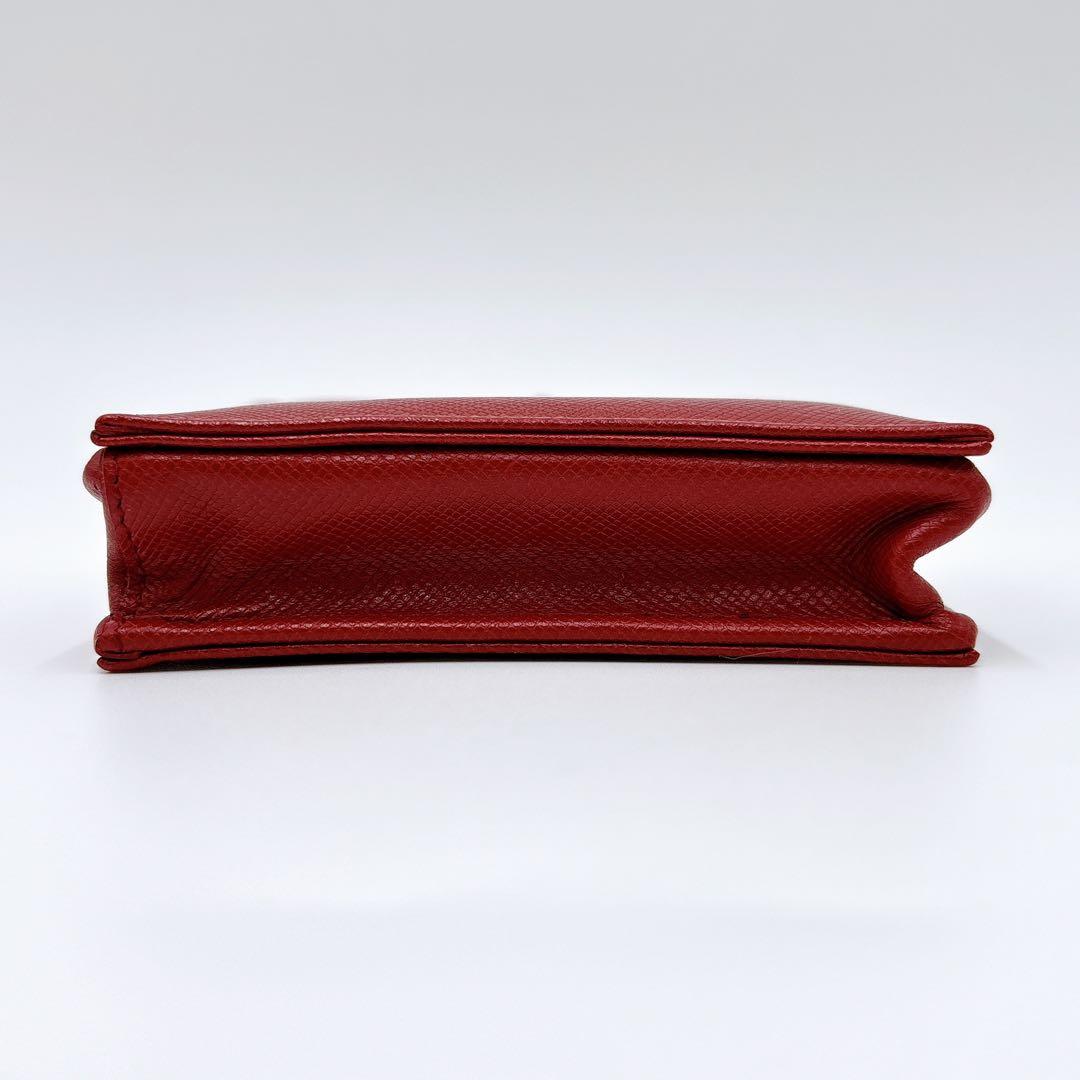 美品 ＊ PRADA プラダ サフィアーノ 三角ロゴ スクエア ケース 赤