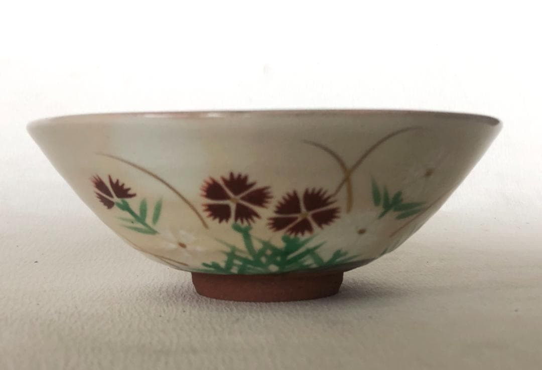 茶道具 抹茶碗 色絵撫子抹茶碗  抹茶茶碗