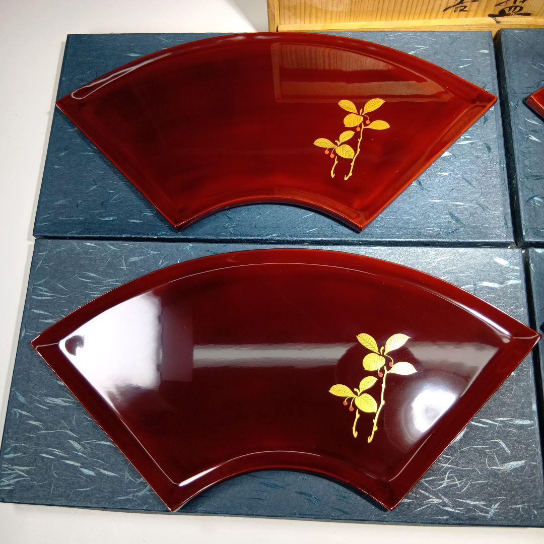 値下げ輪島塗　蒔絵扇面形　お盆　菓子器皿　 共箱　美品