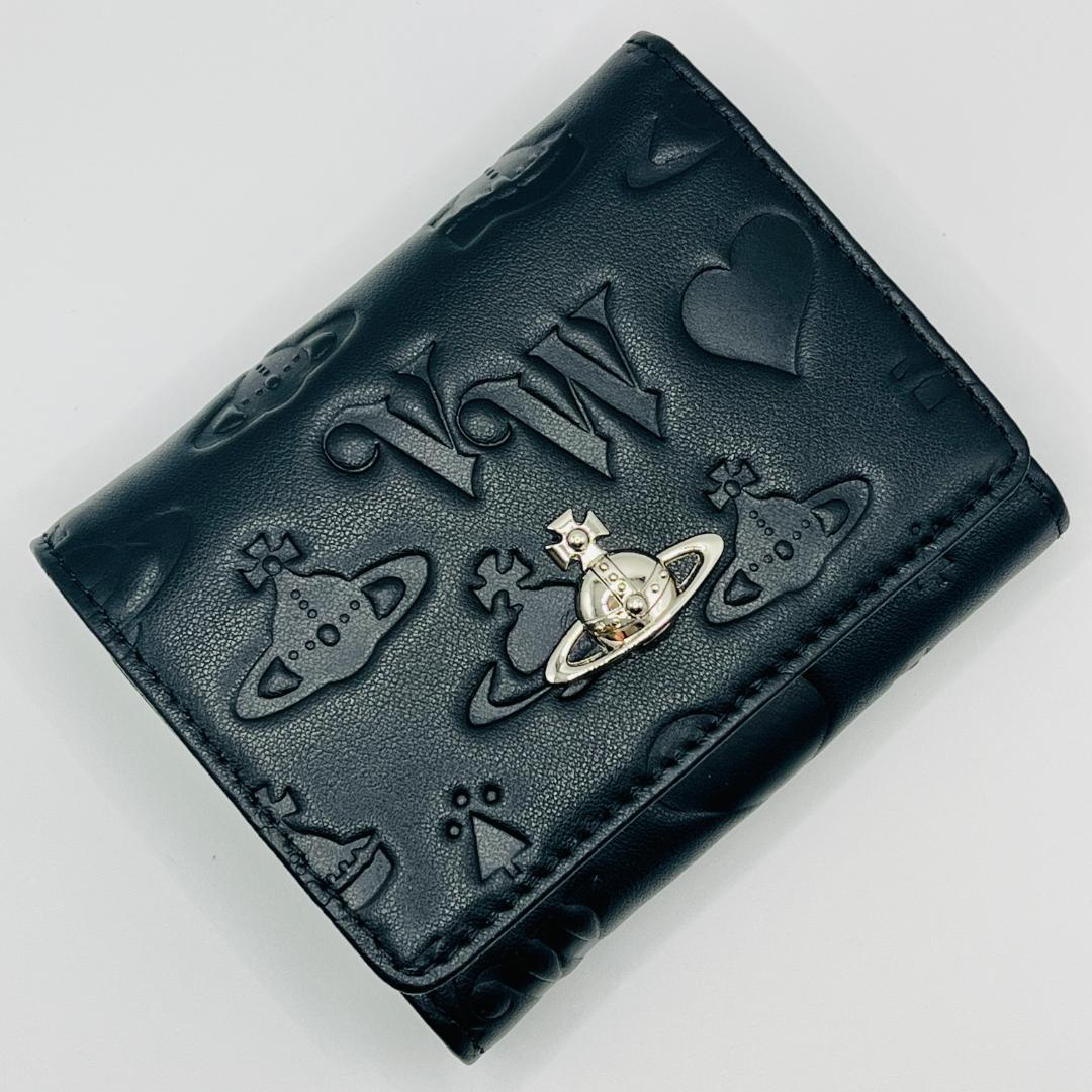 Vivienne Westwood 特価 がま口 定番 折財布 黒 型押しマット