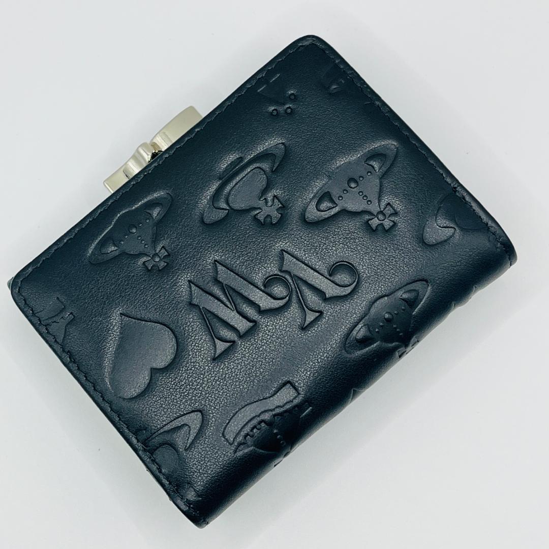Vivienne Westwood 特価 がま口 定番 折財布 黒 型押しマット
