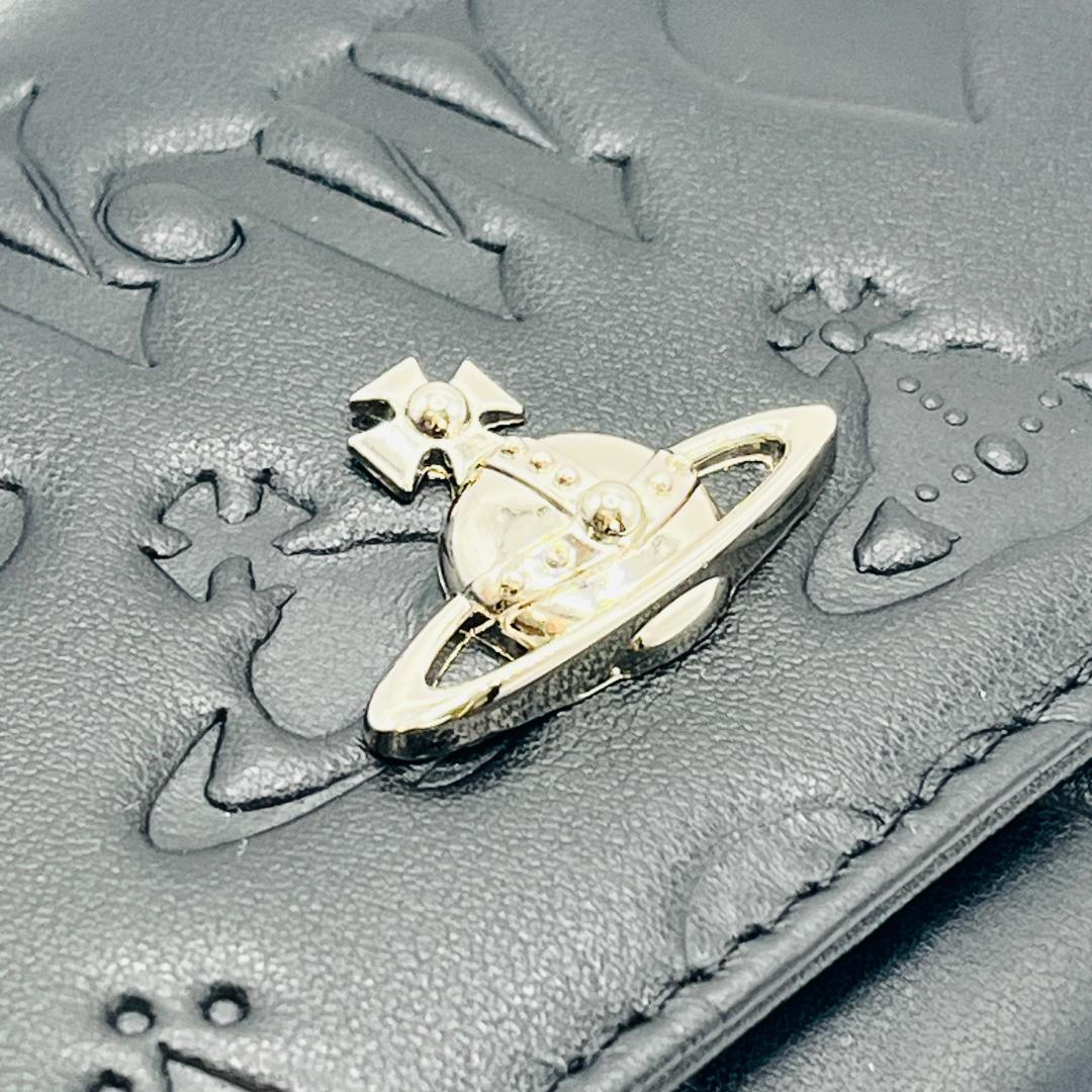 Vivienne Westwood 特価 がま口 定番 折財布 黒 型押しマット