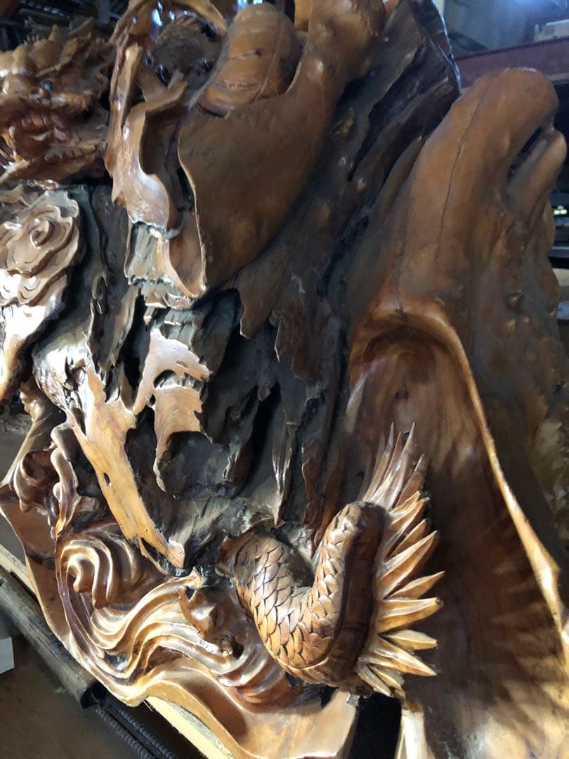 龍の木彫り彫刻 大型作品　重量約100kg 引き取り限定！
