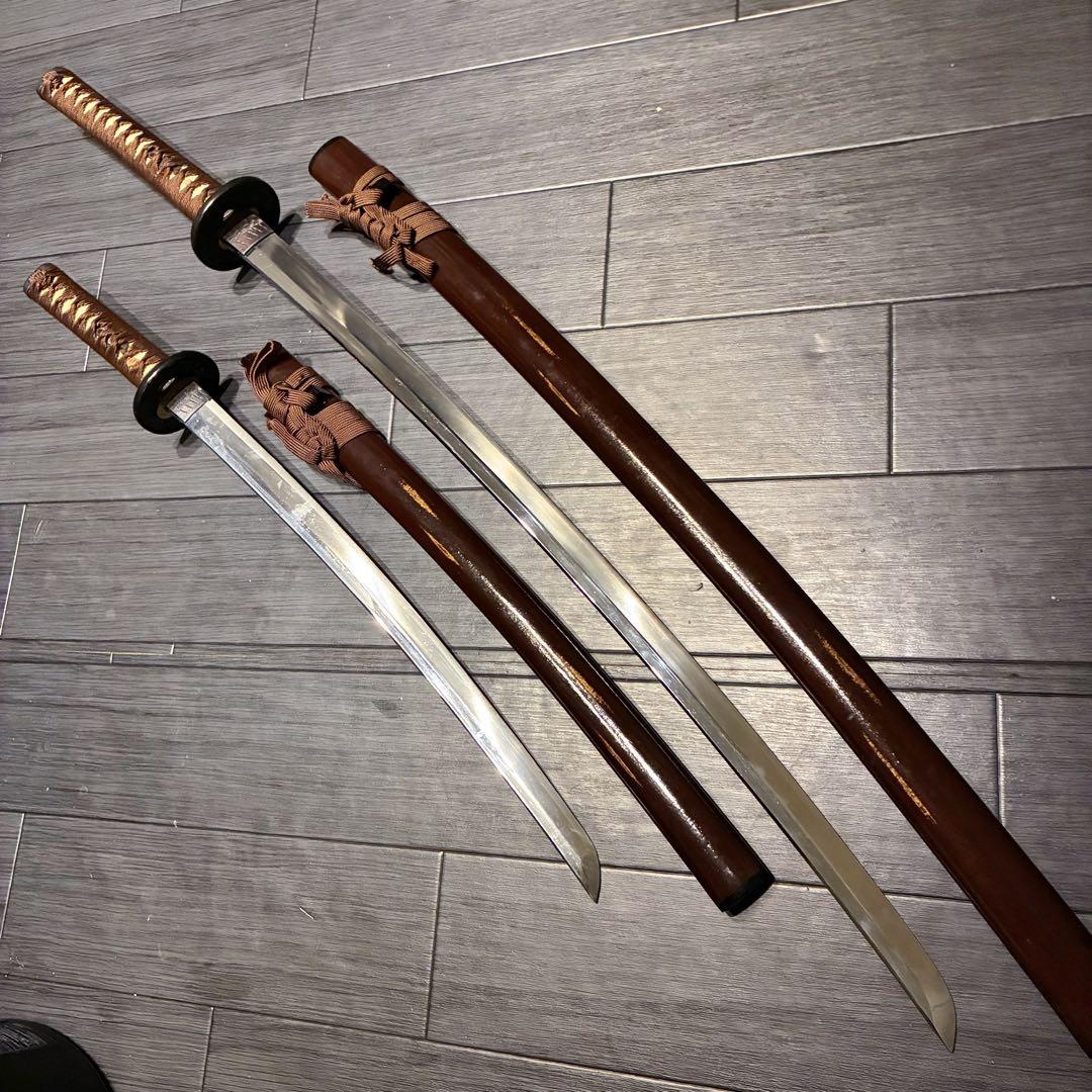 高級模造刀　居合刀　 美術刀剣　太刀　脇差　大小セット　深茶拵え