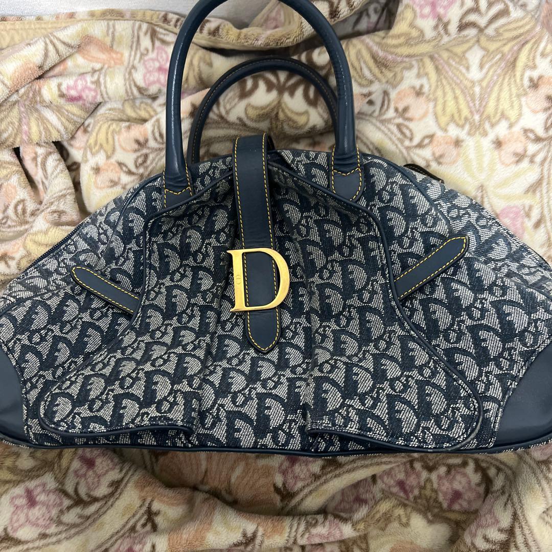 クリスチャンディオール ダブルサドル ハンドバッグ トロッター ネイビー