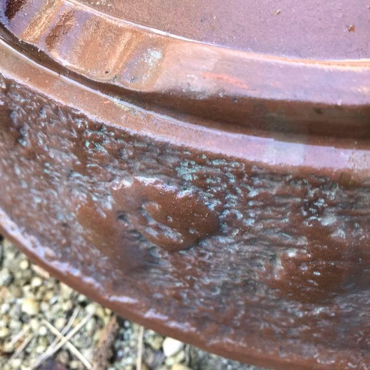 盆栽鉢　超希少レア時代朱泥大盆栽鉢落款木肌松皮中国山野草寄せ植え植木鉢松篁円