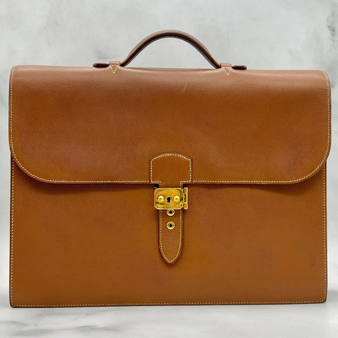 エルメス サックアデペッシュ38 ゴールド クシュベル ブラウン ビジネス 茶