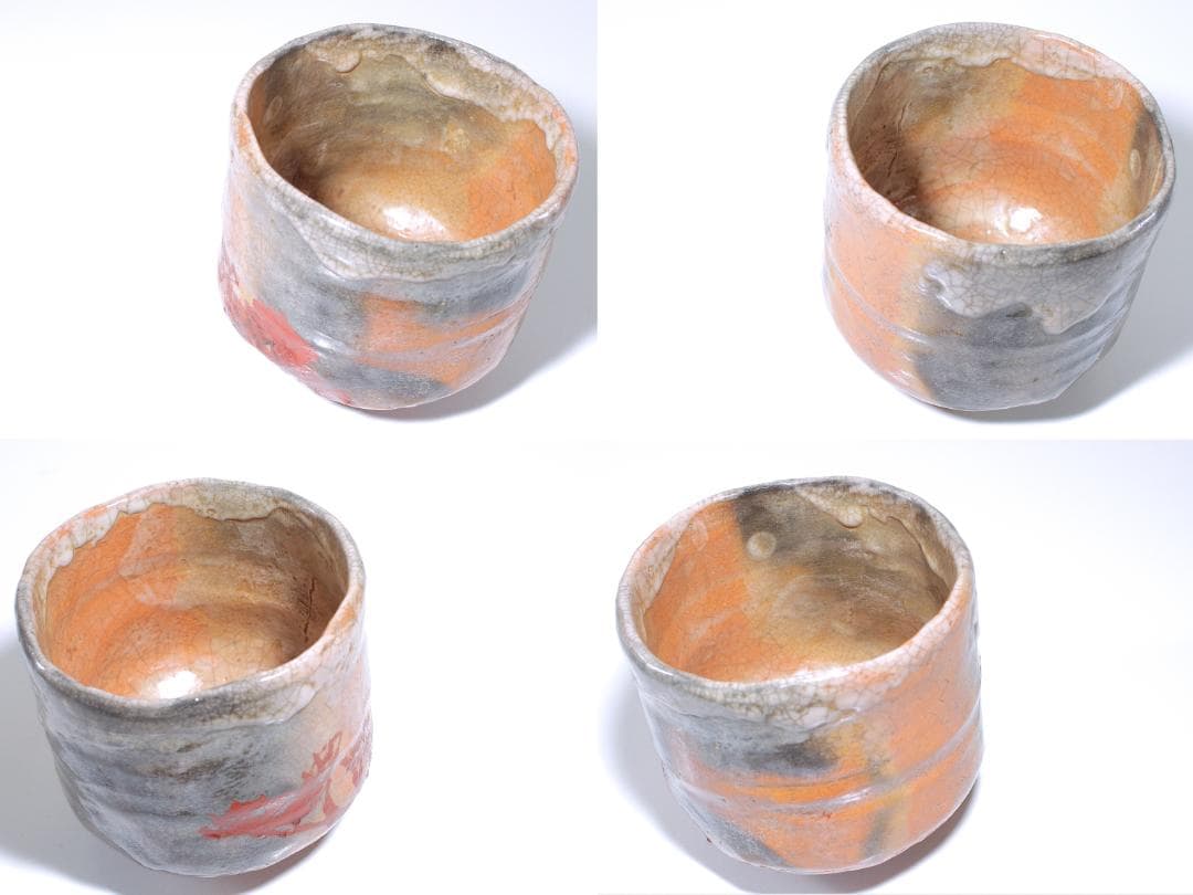 四代 清水六兵衛(1848-1920) 赤楽 紅葉漆絵 筒茶碗