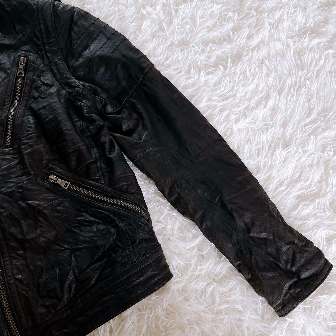 【BURBERRY BLACK LABEL】ライダース 羊革 黒 2way M