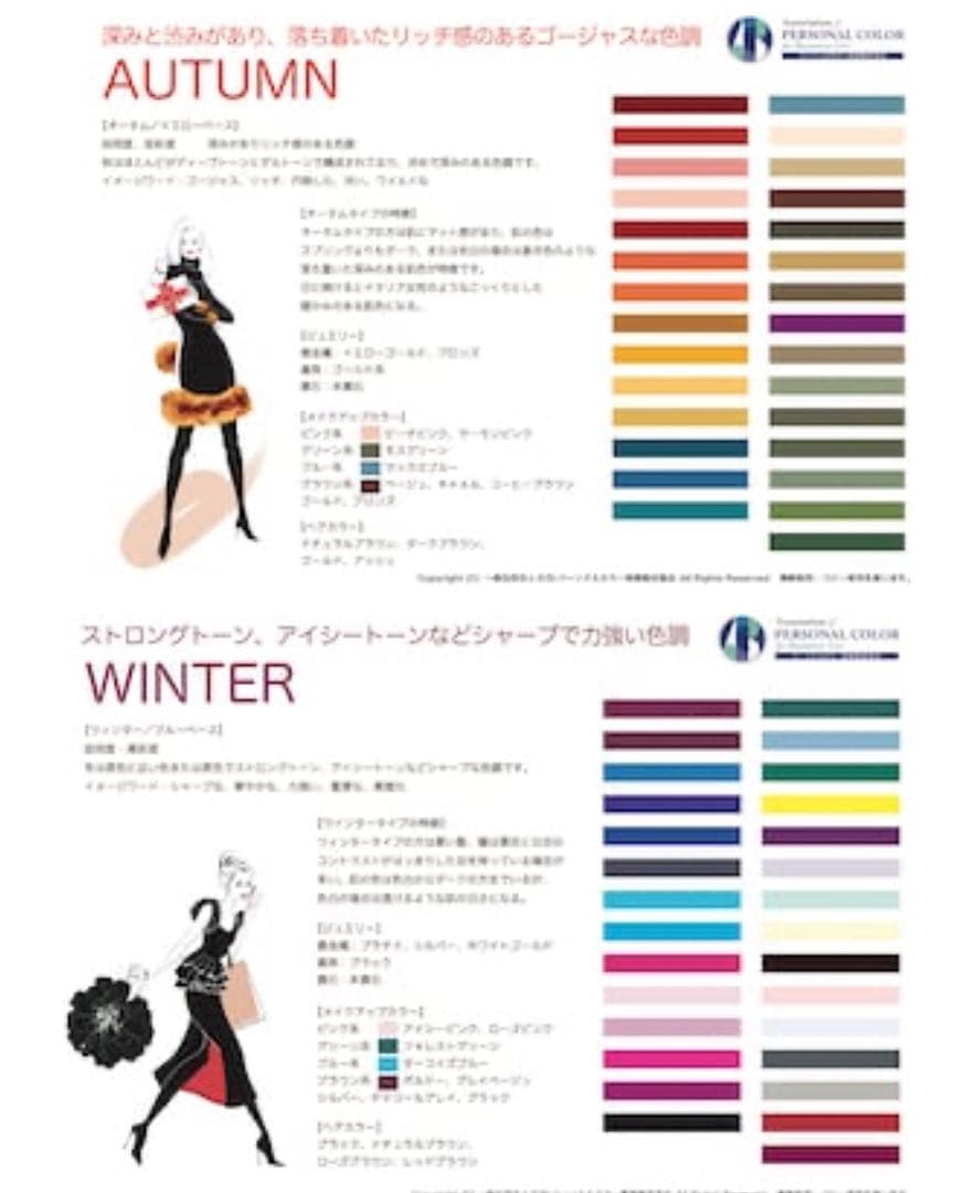 パーソナルカラー4タイプ　プレゼンシート 各16枚×4シーズン