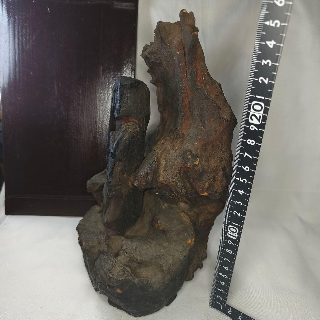 不動明王像 木彫り 樹根彫り光背 江戸骨董 桐箱付 仏教美術 アンティーク