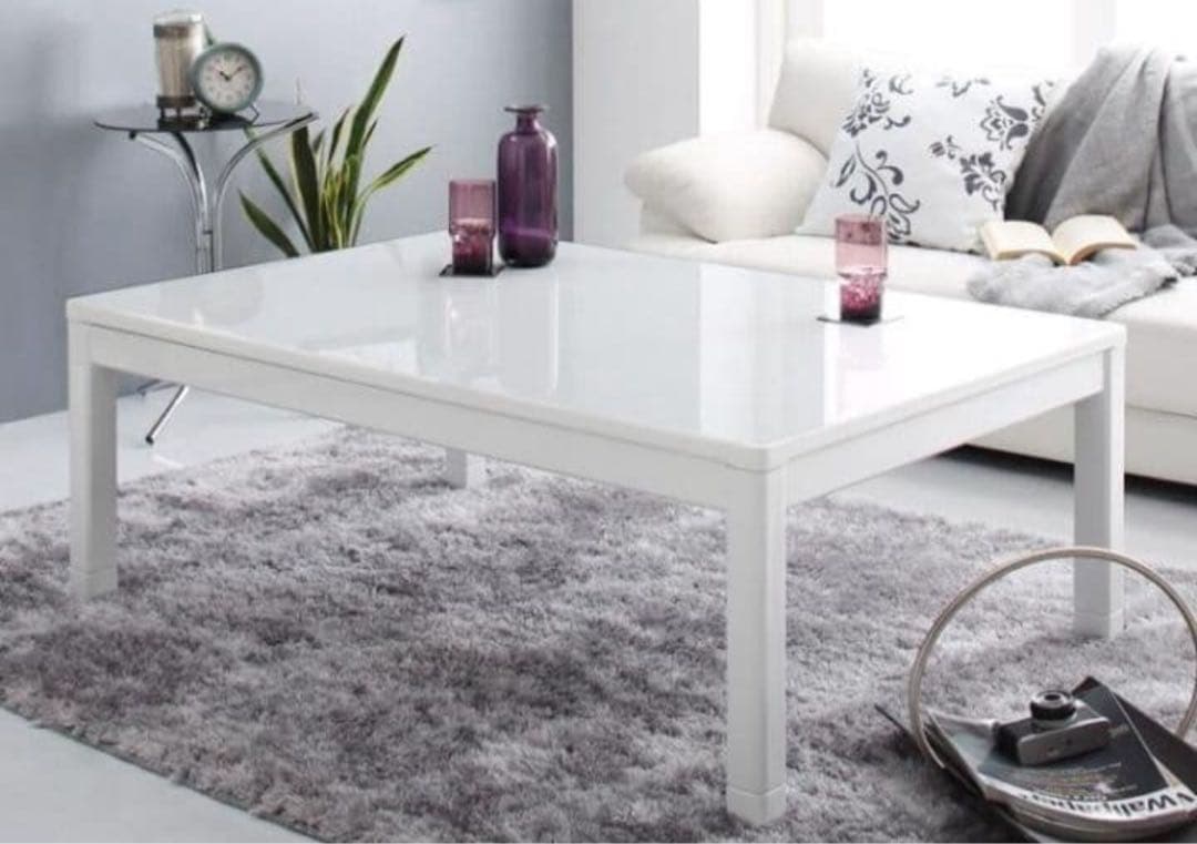 美品　こたつ　テーブル　ホワイト　白　長方形　ヒーター付　鏡面　120