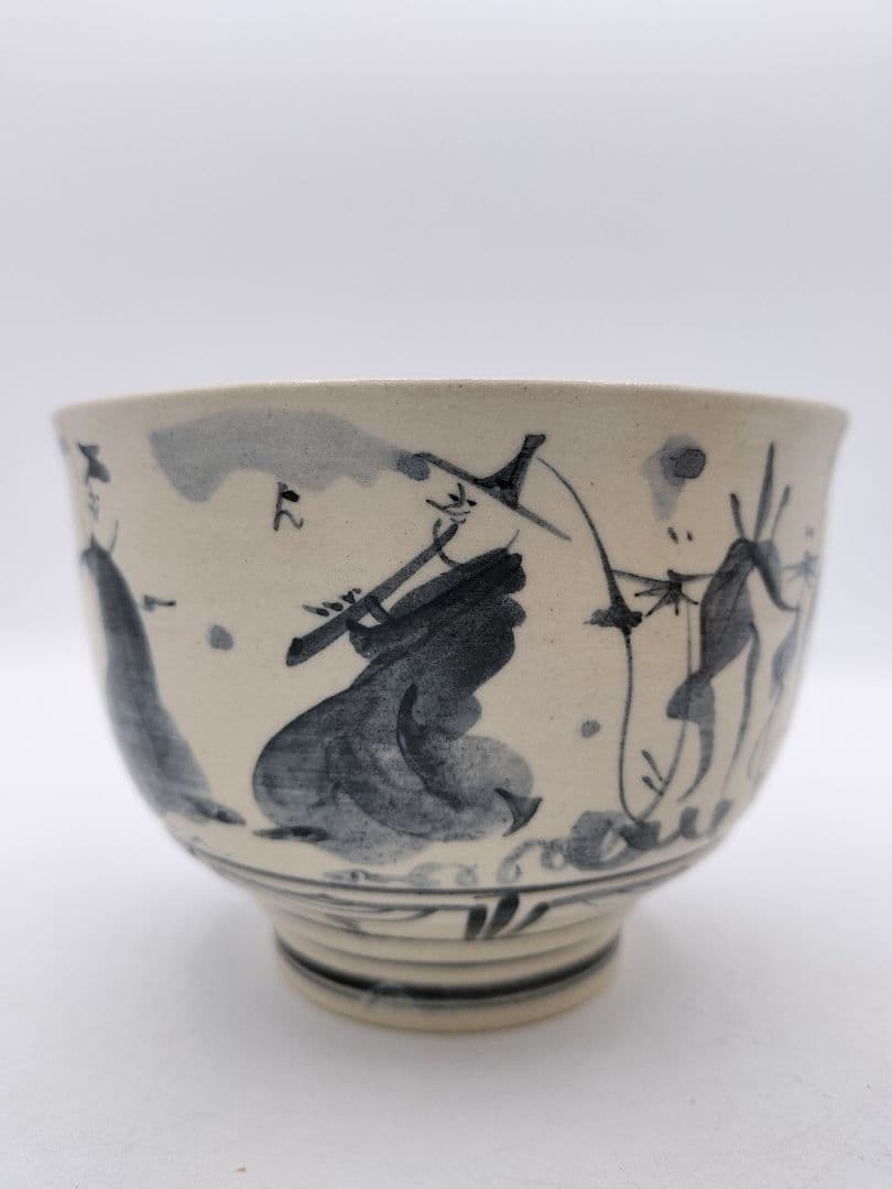 c585 茶碗 古曽部 安南手 人物草花 高規古曽部 義宗窯 木箱 茶道具 古物